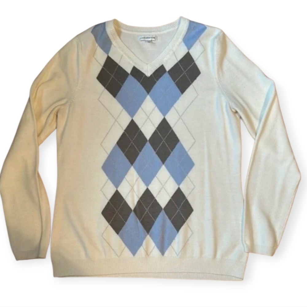 Soft Academia Argyle Grandpa Indie Collegiate Preppy Style Sweater Size Medium